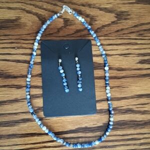 Necklace And Earrings Set Blue Sodalite Natural Stones Sterling Silver 16"
